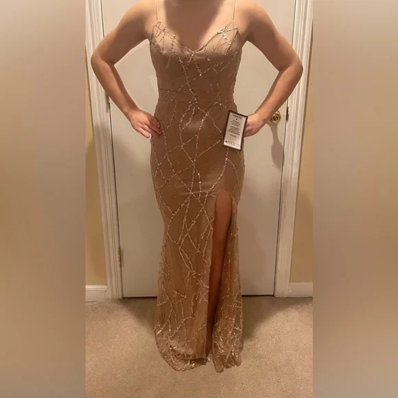 strapless open back dress Gold Sequin V-Neck Mermaid Long Prom Gown,Best Prom Dresses – jkprom
